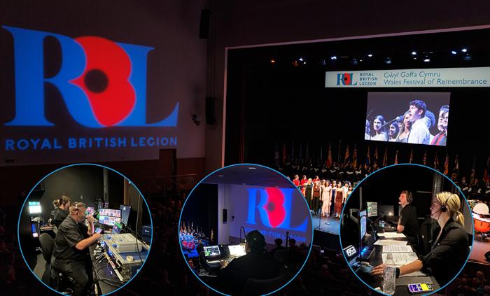 An image of Production 78 Staff working on the Royal British Legion Wales Festival of Remembrance at ICC Wales.